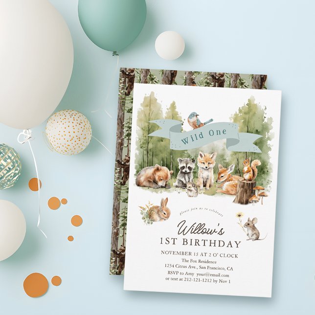 Wild One Woodland Animals Forest Boy 1st Birthday Inbjudningar (Skapare uppladdad)