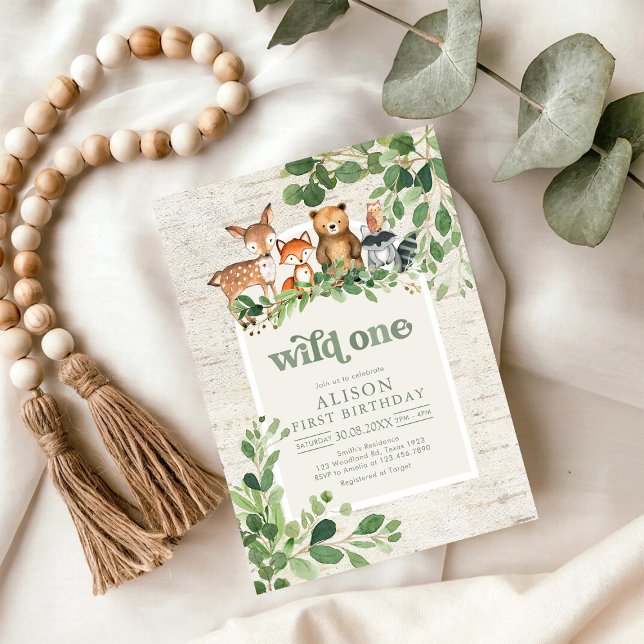 Wild One Woodland Party Animals 1st Birthday Inbjudningar (Skapare uppladdad)