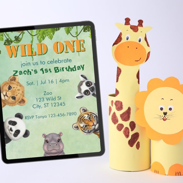 Wild One, Zoo Animal 1st Birthday Invitation Inbjudningar (Skapare uppladdad)
