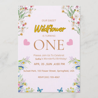Wild & Onederful Floral Birthday Invitation Inbjudningar