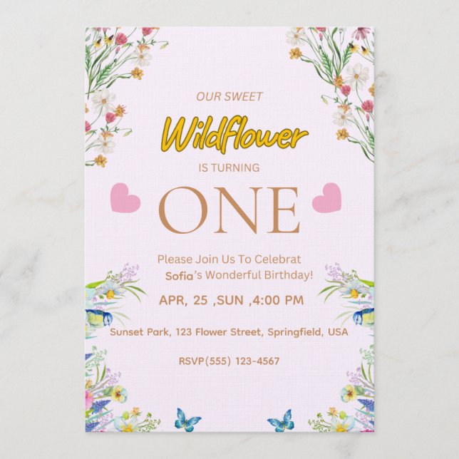 Wild & Onederful Floral Birthday Invitation Inbjudningar (Framsida)