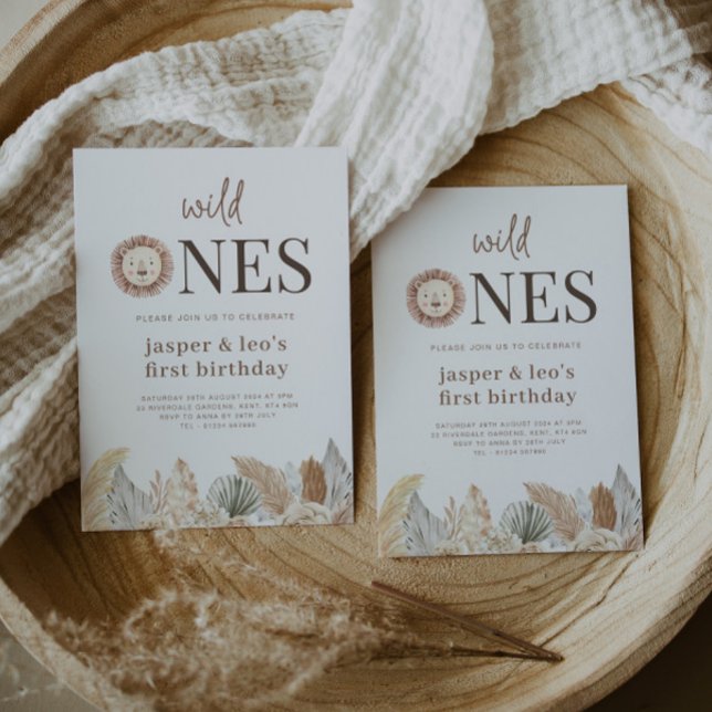 Wild Ones Tvillingar Neutral Löv Födelsedagsinbjud Inbjudningar (Skapare uppladdad)