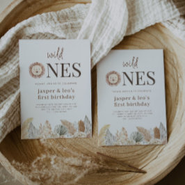 Wild Ones Tvillingar Neutrala Blad Födelsedagsinbj Inbjudningar