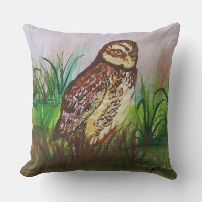 Wild Owl in nature watercolor art Kudde (Framsida)
