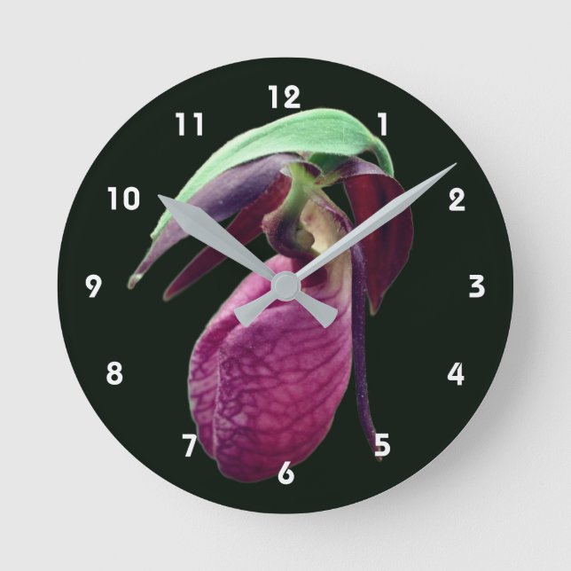 Wild Pink Lady Slipper Flower  Rund Klocka (Framsida)