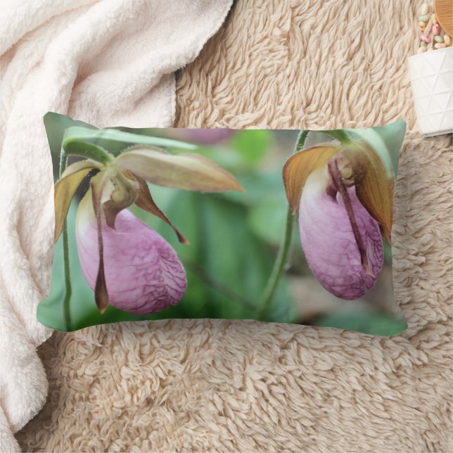 Wild Pink Lady Slipper Orchid Pair  Lumbarkudde (Filt)