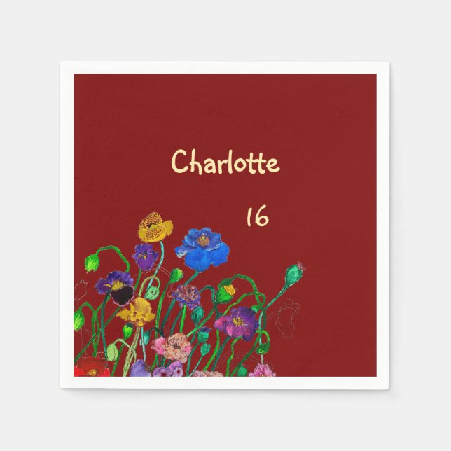 Wild Poppy Deep Red & Butter Yellow Birthday Pappersservett (Framsidan)