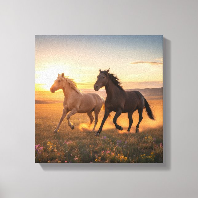 Wild Prairie Run – Horses at Sunset Wall Art Canvastryck (Framsida)