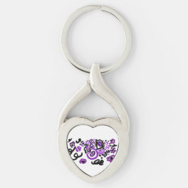 Wild Purple Peacock Twisted Heart Silverfärgad Nyckelring