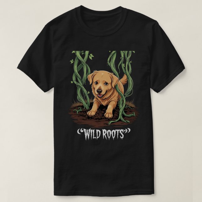 Wild Roots – Spooky Golden Retriever Garden Design T Shirt (Design framsida)