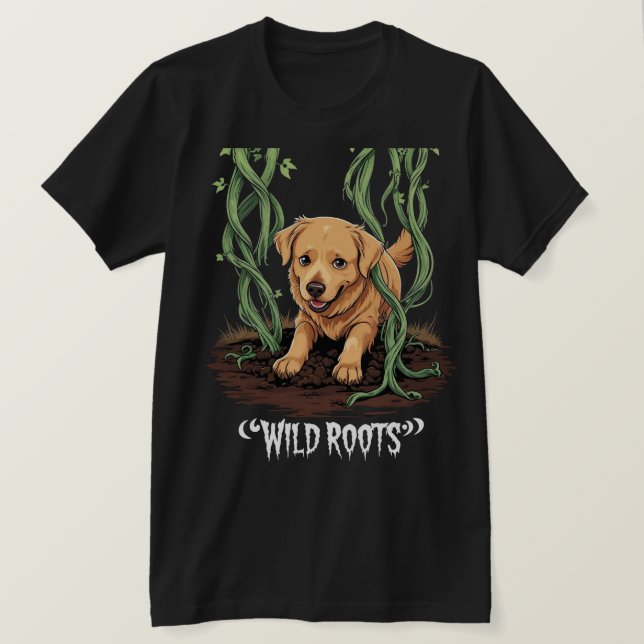 Wild Roots – Spooky Golden Retriever Garden Design T Shirt (Design framsida)