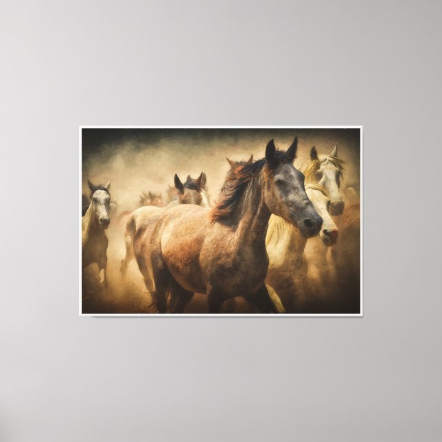 Wild Running Horses: Western Rustic Wildlife Art Canvastryck (Framsida)