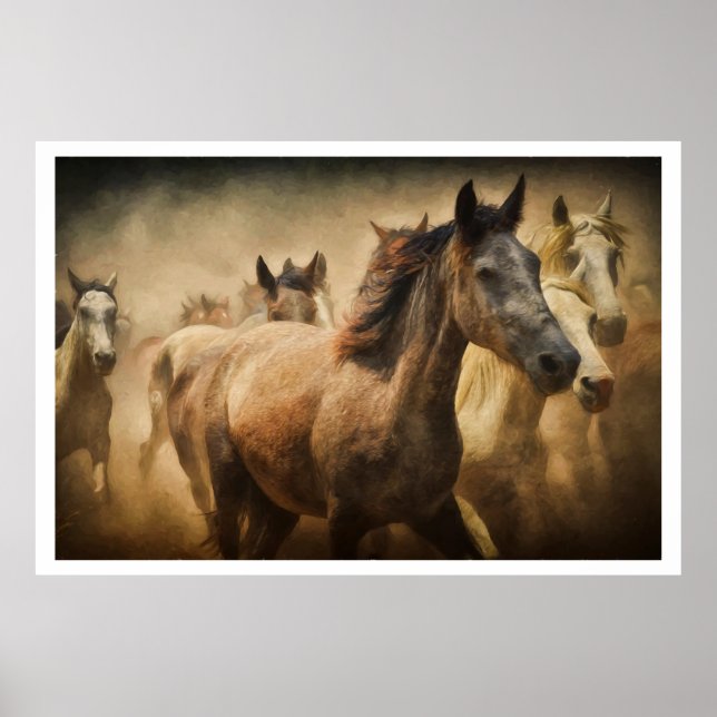 Wild Running Horses: Western Rustic Wildlife Art Poster (Framsidan)
