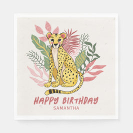 Wild Safari Pink Cheetah Kids Birthday Party Pappersservett