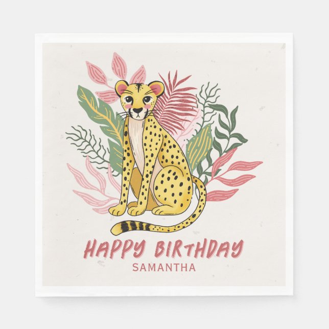 Wild Safari Pink Cheetah Kids Birthday Party Pappersservett (Framsidan)