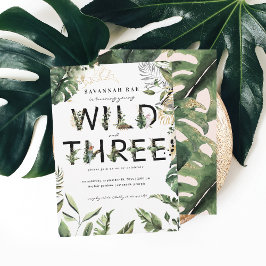 Wild & Three Tropisk Grönska 3-års Födelsedag Inbjudningar