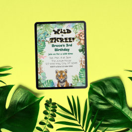 Wild & Three, Watercolor Jungle Birthday Inbjudningar