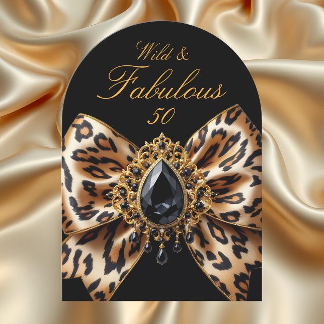 Wild Tiger Fabulous 50 Födelsedagsbåge Svart Smyck Inbjudningar (Skapare uppladdad)