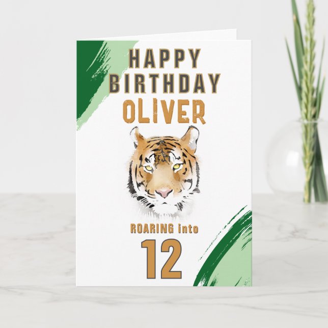 Wild Tiger Head Watercolor Birthday  Kort (Framsida)