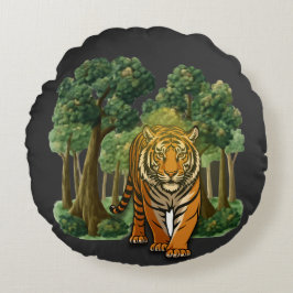 “Wild Tiger in the Forest – Natural Light Jungle D Rund Kudde