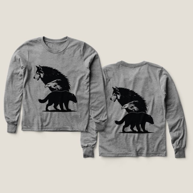 Wild Trio: Wolf, Eagle, and Bear Silhouette T Shirt (Design framsida och baksida)