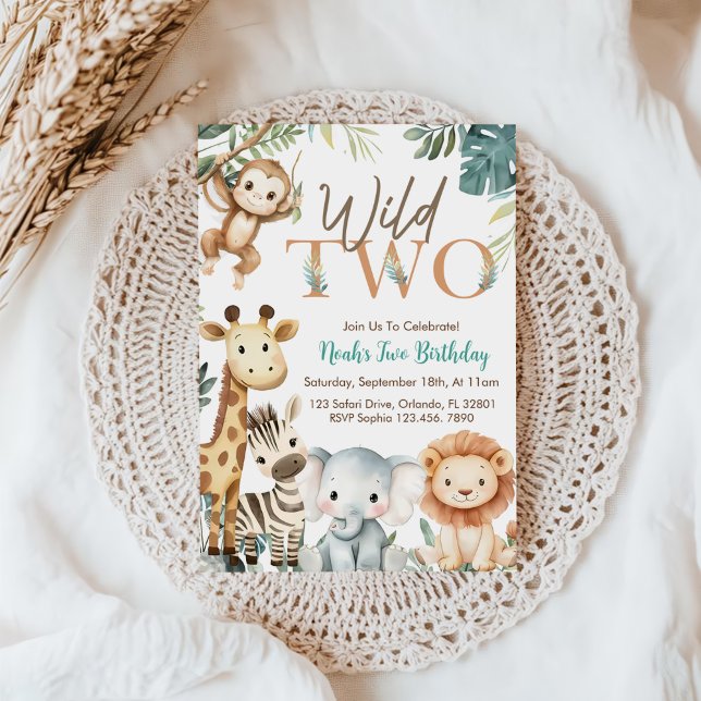 Wild Two Safari Animals Boy Birthday Party Inbjudningar (Skapare uppladdad)