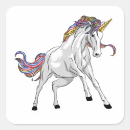 Wild Unicorn Sticker with Rainbow Mane and Golden  Fyrkantigt Klistermärke