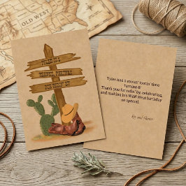 Wild West Cowboy Birthday Flat Thank You Card Tack Kort