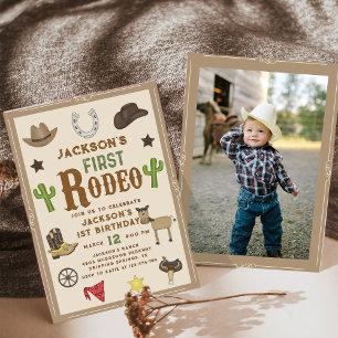 Wild West Cowboy Första Rodeo 1-års Födelsedagsfot Inbjudningar