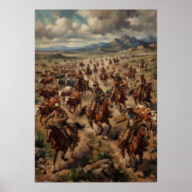 Wild West Cowboy Nötkreatursdrivning Poster (Framsidan)
