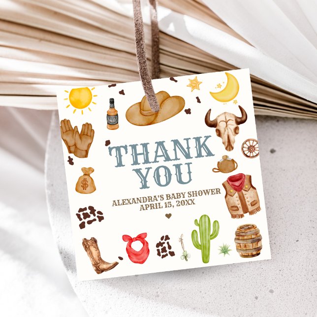 Wild West Cowboy Rodeo Baby Shower Gåvor Etiketter (Cowboy Western Rodeo Ranch Baby Shower Favor Tags)