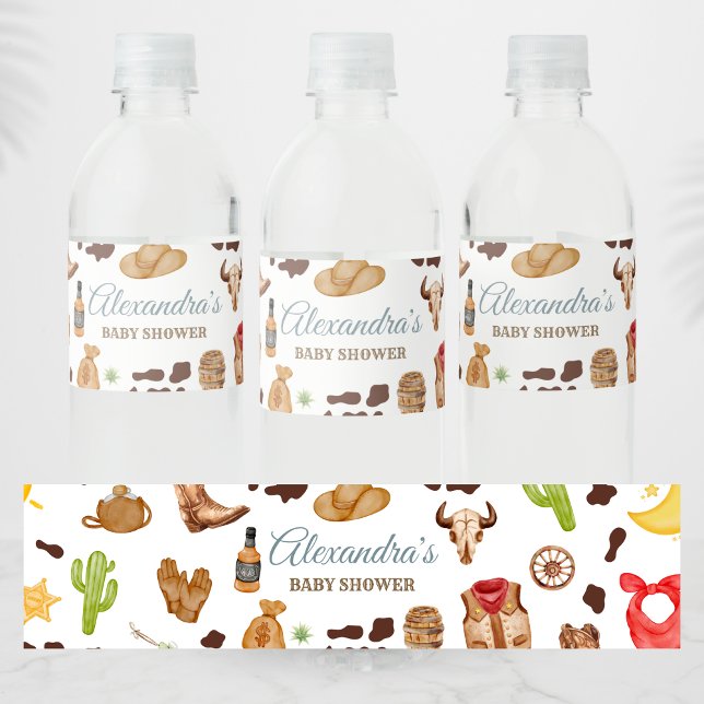 Wild West Cowboy Rodeo Baby Shower Vattenflaskor Etikett (Cowboy Western Rodeo Ranch Baby Shower Water Bottle Label)
