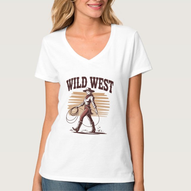 Wild West Cowgirl – Retro T Shirt (Framsida)