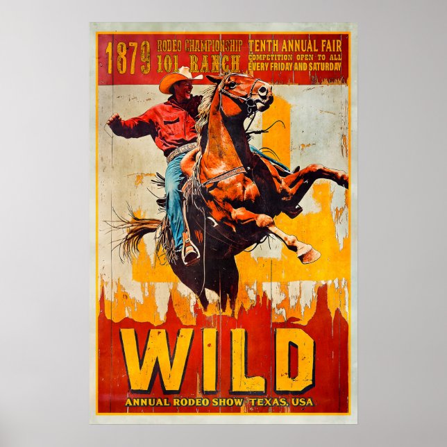 Wild West Rodeo Affisch 101 Ranch, Texas - Vintage (Framsidan)