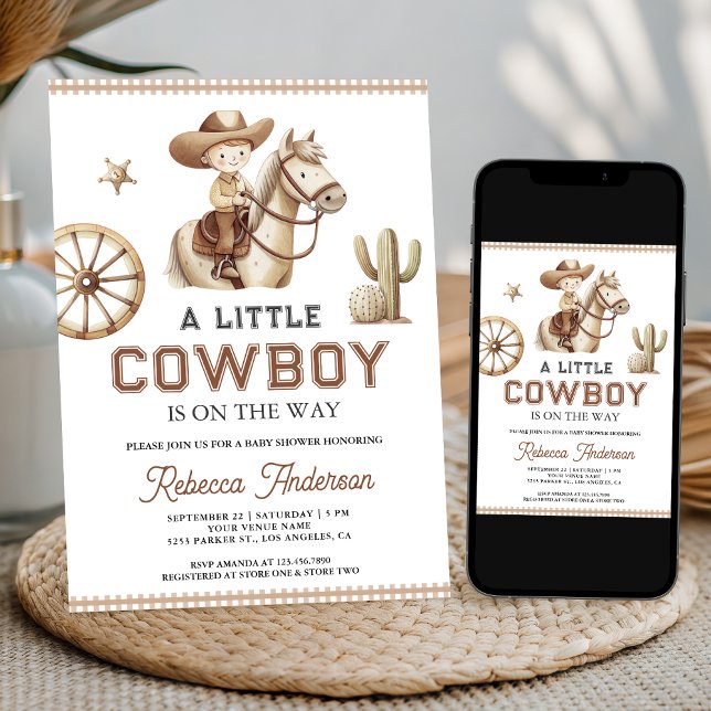 Wild West Rodeo Little Cowboy QR Code Baby Shower Inbjudningar (Skapare uppladdad)