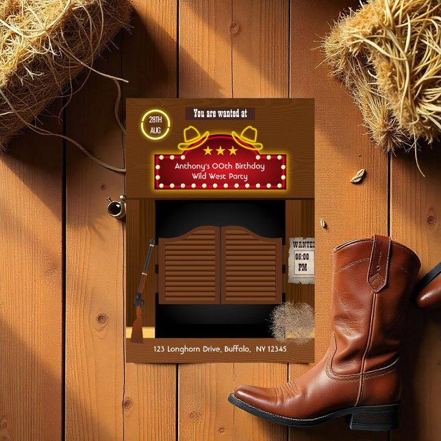 Wild West Saloon Födelsedagsfest Foto Inbjudningar (Wild West Saloon Birthday Party Photo Invitation)