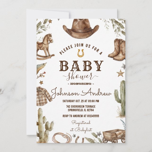 Wild West Western Baby Shower Rodeo Boy Inbjudningar (Framsida)