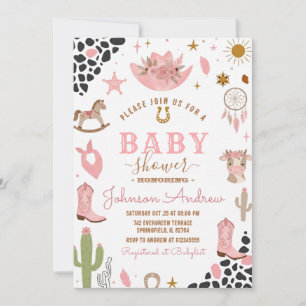 Wild West Western Cowgirl Baby Shower Rodeo Flicka Inbjudningar