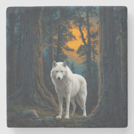 Wild White Wolf Under Moonlight Forest Animal Stenunderlägg