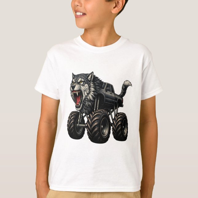Wild Wolf Monster Truck T Shirt (Framsida)