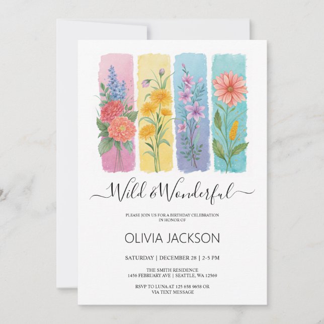 Wild & Wonderful Watercolor Birthday Invitation   Inbjudningar (Framsida)
