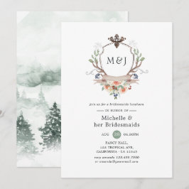 Wild Woodland Crest Monogram Brudtärna Lunchen Inbjudningar