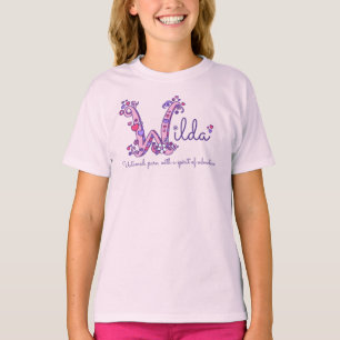 Wilda Girl namn betyder W monogram lila hearts T Shirt