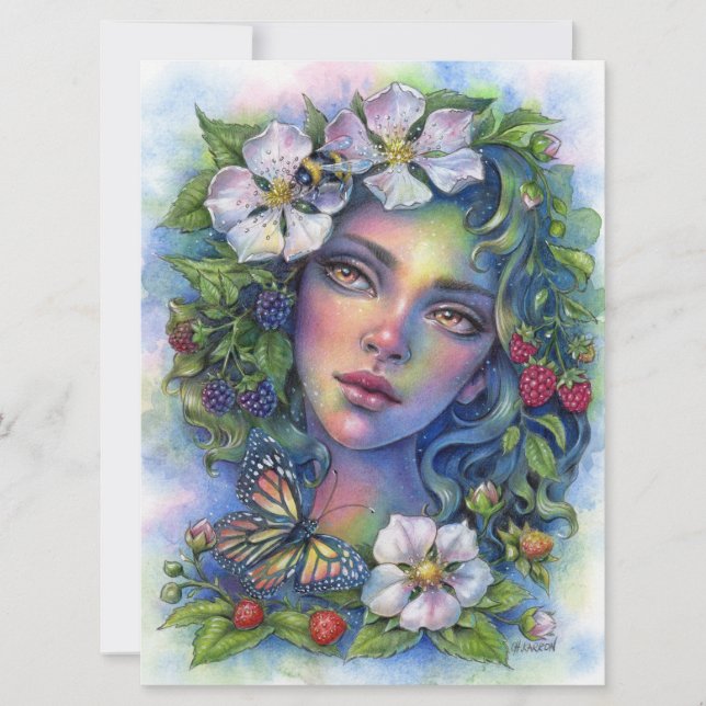 Wildberry Bloom Fairy Elf Fantasy Garden Art Card (Framsida)