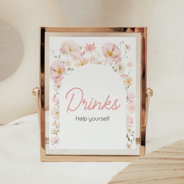 Wildblomarch Baby i Bloom Baby Shower Drinks Poster (Boho Arch Wildflower Baby in Bloom Baby Shower Drinks Sign)