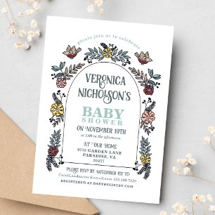WildblomArch Garden Party Baby Shower Inbjudningar