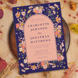 Wildblomarch Navy Blue Fall Wedding Inbjudningar