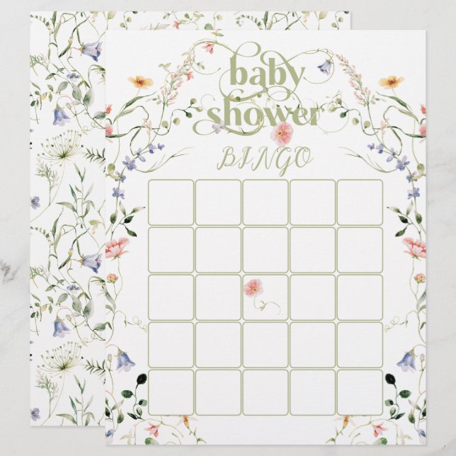 WildblomBaby Shower Bingo Game (Fram/baksida)