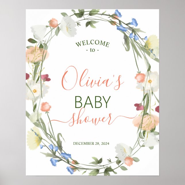 WildblomBaby Shower WELCOME-tecken Poster (Framsidan)