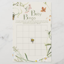 WildblomBee Beige Baby Shower Bingo Game Card